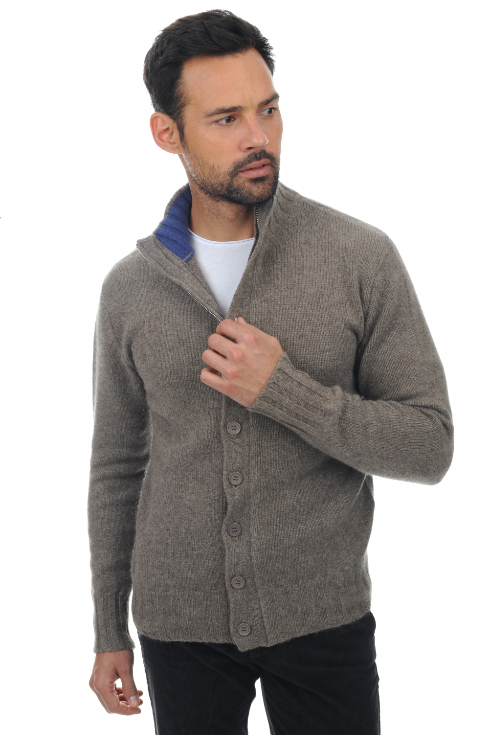 Cashmere & Yak men waistcoat sleeveless sweaters ilies natural grey twilight blue m